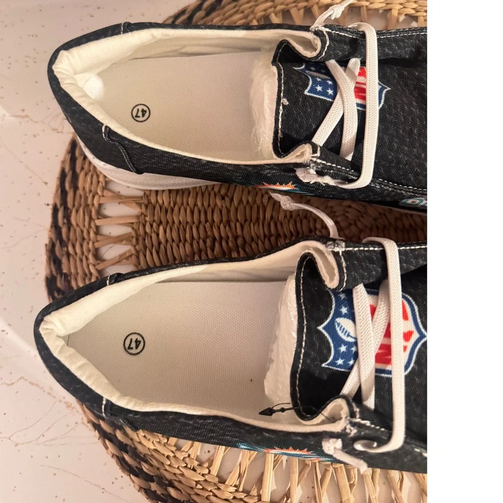 Miami Dolphins Slip On Loafers Mens Size 47 Black Canvas Casual Shoes New